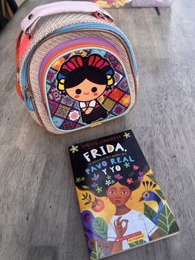 Kids Multicolor Frida-Inspired Mini Backpack - Pink, Blue & Orange